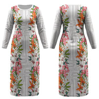 Hawaii Tropical Twist Lei Couples Matching Long Sleeve Bodycon Dress and Long Sleeve Button Shirt Hawaiian Flag Motif LT9 - Polynesian Pride