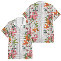 Hawaii Tropical Twist Lei Family Matching Puletasi and Hawaiian Shirt Hawaiian Flag Motif LT9 Dad's Shirt - Short Sleeve White - Polynesian Pride