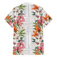 Hawaii Tropical Twist Lei Family Matching Puletasi and Hawaiian Shirt Hawaiian Flag Motif LT9 Dad's Shirt - Long Sleeve White - Polynesian Pride
