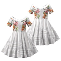 Hawaii Tropical Twist Lei Family Matching Puletasi and Hawaiian Shirt Hawaiian Flag Motif LT9 Daughter's Dress White - Polynesian Pride