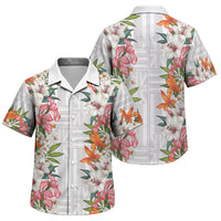 Hawaii Tropical Twist Lei Family Matching Puletasi and Hawaiian Shirt Hawaiian Flag Motif LT9 Son's Shirt White - Polynesian Pride