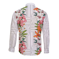 Hawaii Tropical Twist Lei Long Sleeve Button Shirt Hawaiian Flag Motif LT9 - Polynesian Pride