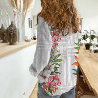 Hawaii Tropical Twist Lei Women Casual Shirt Hawaiian Flag Motif