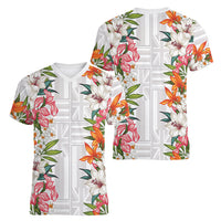 Hawaii Tropical Twist Lei Women V-Neck T-Shirt Hawaiian Flag Motif