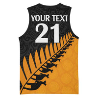 Australia New Zealand Rugby Basketball Jersey Gold Aboriginal Wallabies and Maori Black Fern - Polynesian Pride