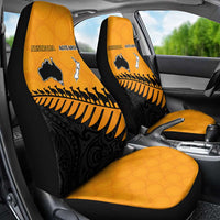 Australia New Zealand Rugby Car Seat Cover Gold Aboriginal Wallabies and Maori Black Fern LT9 - Polynesian Pride