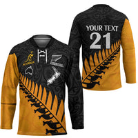 Australia New Zealand Rugby Hockey Jersey Gold Aboriginal Wallabies and Maori Black Fern - Polynesian Pride