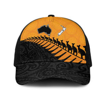 Australia New Zealand Rugby Mesh Trucker Cap Gold Aboriginal Wallabies and Maori Black Fern - Polynesian Pride
