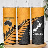 Australia New Zealand Rugby Skinny Tumbler Gold Aboriginal Wallabies and Maori Black Fern LT9 - Polynesian Pride