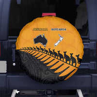 Australia New Zealand Rugby Spare Tire Cover Gold Aboriginal Wallabies and Maori Black Fern LT9 No hole Gold - Polynesian Pride