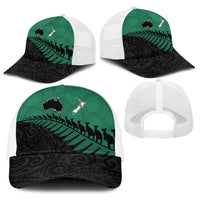 Australia New Zealand Rugby Baseball Net Cap Green Aboriginal Wallabies and Maori Black Fern - Polynesian Pride