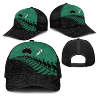 Australia New Zealand Rugby Mesh Trucker Cap Green Aboriginal Wallabies and Maori Black Fern - Polynesian Pride