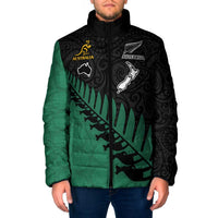 Australia New Zealand Rugby Padded Jacket Green Aboriginal Wallabies and Maori Black Fern - Polynesian Pride