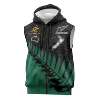 Australia New Zealand Rugby Sleeveless Zip Hoodie Green Aboriginal Wallabies and Maori Black Fern LT9 Green - Polynesian Pride