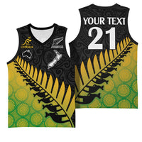 Australia New Zealand Rugby Basketball Jersey Gradient Aboriginal Wallabies and Maori Black Fern - Polynesian Pride