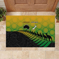 Australia New Zealand Rugby Rubber Doormat Gradient Aboriginal Wallabies and Maori Black Fern - Polynesian Pride