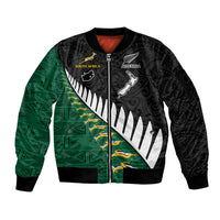 South Africa and Aotearoa Rugby Sleeve Zip Bomber Jacket Springboks Black Fern Maori Vibe LT9 Unisex Black - Polynesian Pride