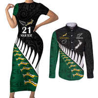 Custom South Africa and Aotearoa Rugby Couples Matching Short Sleeve Bodycon Dress and Long Sleeve Button Shirts Springboks Black Fern Maori Vibe LT9 Black - Polynesian Pride
