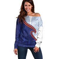 Ula Fala Red Samoa Chief Off Shoulder Sweater Samoan Art Black Tribal