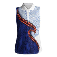 Ula Fala Red Samoa Chief Women Sleeveless Polo Shirt Samoan Art Black Tribal