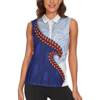 Ula Fala Red Samoa Chief Women Sleeveless Polo Shirt Samoan Art Black Tribal