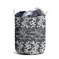 Black Hawaiian Tapa Tribal Hibiscus Laundry Basket