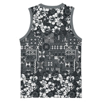 Black Hawaiian Tapa Tribal Hibiscus Basketball Jersey