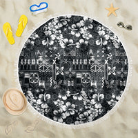 Black Hawaiian Tapa Tribal Hibiscus Beach Blanket