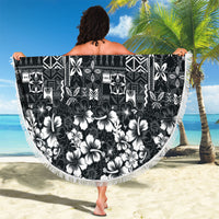 Black Hawaiian Tapa Tribal Hibiscus Beach Blanket