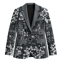 Black Hawaiian Tapa Tribal Hibiscus Blazer