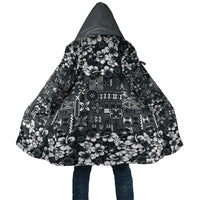 Black Hawaiian Tapa Tribal Hibiscus Cloak
