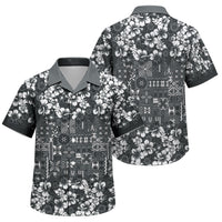 Black Hawaiian Tapa Tribal Hibiscus Family Matching Mermaid Dress and Hawaiian Shirt