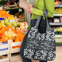 Black Hawaiian Tapa Tribal Hibiscus Grocery Bag