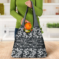 Black Hawaiian Tapa Tribal Hibiscus Grocery Bag