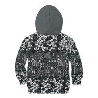 Black Hawaiian Tapa Tribal Hibiscus Kid Hoodie