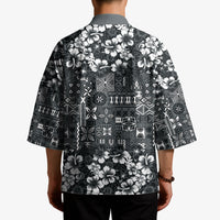 Black Hawaiian Tapa Tribal Hibiscus Kimono