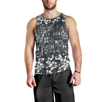 Black Hawaiian Tapa Tribal Hibiscus Men Tank Top