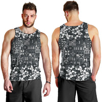 Black Hawaiian Tapa Tribal Hibiscus Men Tank Top