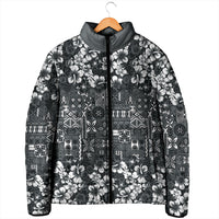 Black Hawaiian Tapa Tribal Hibiscus Padded Jacket