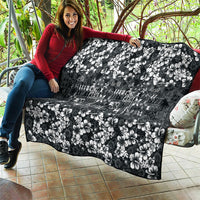 Black Hawaiian Tapa Tribal Hibiscus Quilt