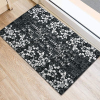 Black Hawaiian Tapa Tribal Hibiscus Rubber Doormat