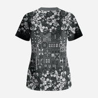 Black Hawaiian Tapa Tribal Hibiscus Scrub Top