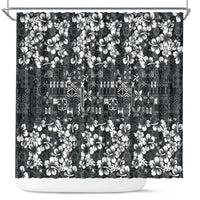 Black Hawaiian Tapa Tribal Hibiscus Shower Curtain