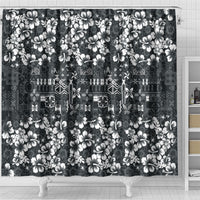 Black Hawaiian Tapa Tribal Hibiscus Shower Curtain
