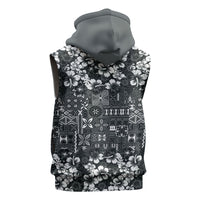 Black Hawaiian Tapa Tribal Hibiscus Sleeveless Hoodie