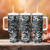 Black Hawaiian Tapa Tribal Hibiscus Tumbler With Handle