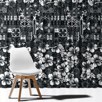 Black Hawaiian Tapa Tribal Hibiscus Window Curtain