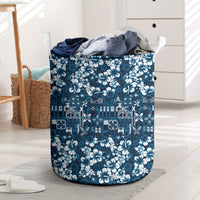 Blue Hawaiian Tapa Tribal Hibiscus Laundry Basket