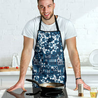 Blue Hawaiian Tapa Tribal Hibiscus Apron