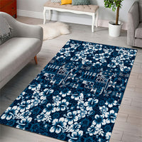 Blue Hawaiian Tapa Tribal Hibiscus Area Rug